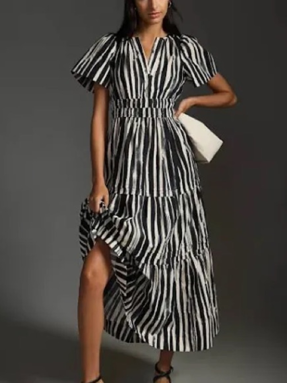 NWT XL Anthropologie tiered Somerset Black and White Striped Tiered Maxi Dress